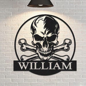 Custom Skull Metal Sign | Personalised Skull Wall Art | Gothic Home Decor | Man Cave Decor | Skull LED Light | 8 to 24 Inches