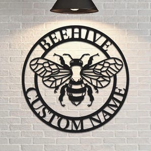 Custom Honey Bee Sign,Metal Bee Decor,Bee Hive Garden,Welcome Family Bee Sign,Custom Garden Sign,Gift for Gardener Bee Keeper ,8-24 Inches