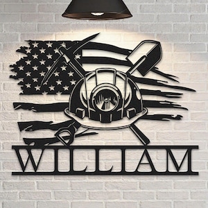 Custom US Flag Coal Mining Metal Wall Art, Miner Name Sign, Home Decor, Mine Man Cave Decor, Housewarming Gift, Gift For Dad, 8-24 inches