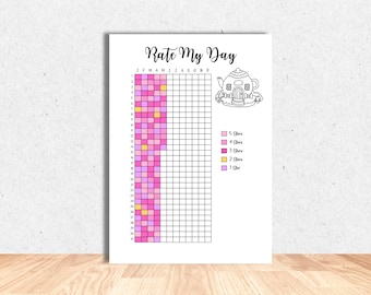 Rate My Day, Yearly Mood Tracker, Printable Journal Page, Printable Planner Page, Mental Health Tracker, Daily Mood Log, Self-Care PDF