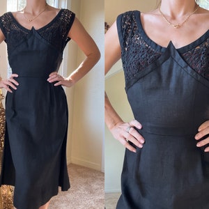 Unique and Gorgeous 1940s Inky Black Cocktail Dress Size S