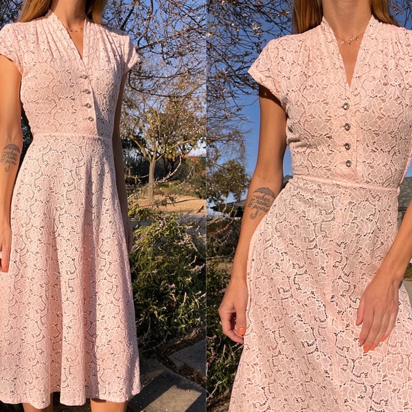 Zeitloses 40er Jahre Rosa Spitze New Look Kleid Gr XS-S