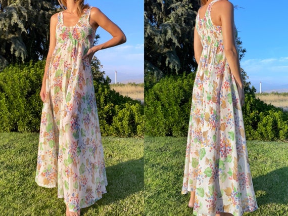 Lovely 70s Vintage Jody T Maxi Sundress Grape lea… - image 1