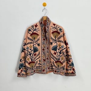 Handmade Suzani Embroidery Jacket, Velvet Suzani Jacket, Winter Wear Jacket Coat, Women Coat, Cotton Fabric Suzani Jacket, Robe Gift For Her