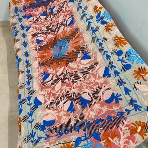 Vintage Kantha Quilt: Hand-Stitched Indian Suzani Throw, Bohemian Blanket