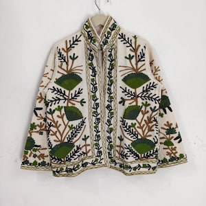 Handmade Cotton Suzani Jacket, Embroidered Boho Jacket, Artisan Floral Embroidery Coat, Vintage Style Cotton Jacket, Women's Festival Wear