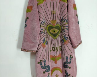 Suzani Handgefertigte Samt bestickte Kimono-Jacke, handgefertigter Damen-Samtmantel, Boho-Blumenvogel-lange Jacke, Geschenk für Sie