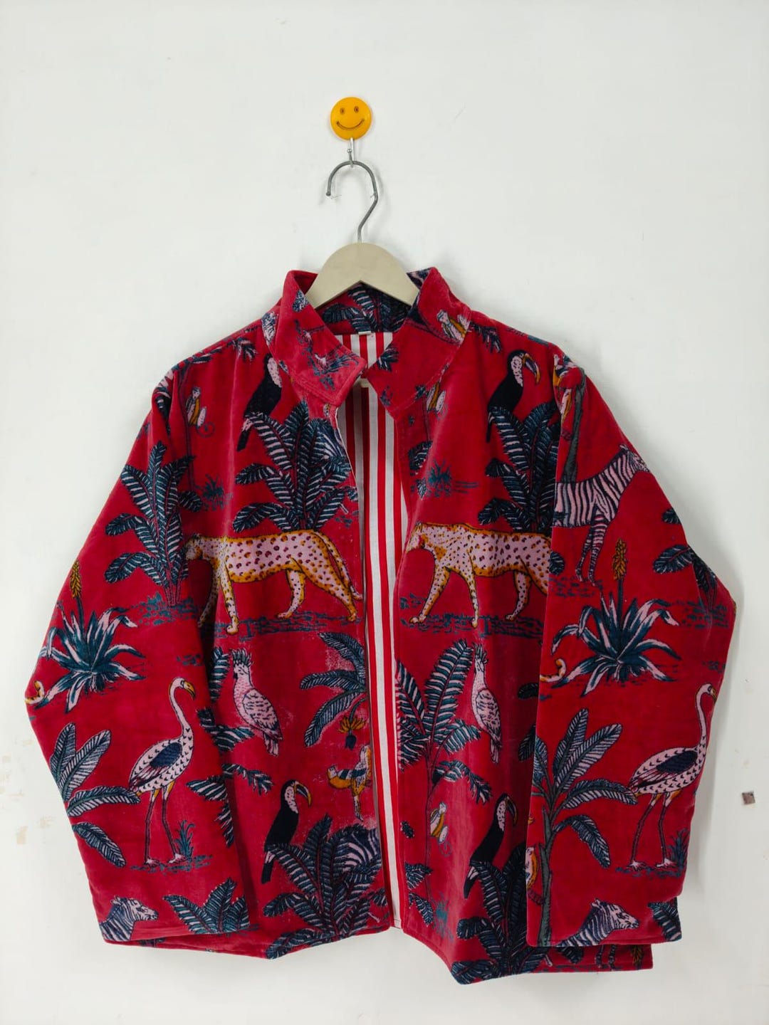 Veste Courte En Velours Imprimé Jungle – Femme, Réversible, Fait Main (Inde)