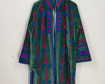 Abrigo largo, chaqueta larga bordada de terciopelo: abrigo floral bohemio hecho a mano, prenda exterior con estilo étnico, abrigo o chaqueta larga para mujer, regálale