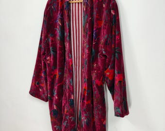 Bird Print Velvet Kimono Robes, Morning Tea Velvet Coat, Bridesmaid Robe, Women Wear Cotton Velvet robe, Velvet Jacket, Bridal Robe