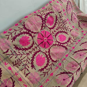 Vintage Kantha Quilt: Hand-Stitched Indian Suzani Throw, Bohemian Blanket