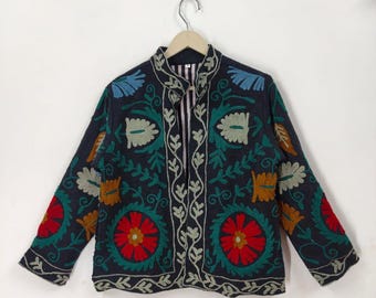 Boho Suzani Embroidered Jacket for Women | Handmade TNT Floral Wool Coat | Colorful Ethnic Winter Jacket | Vintage Bohemian Outerwear