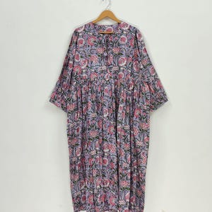 Floral Cotton Midi Dress: Bohemian Block Print Summer Dress