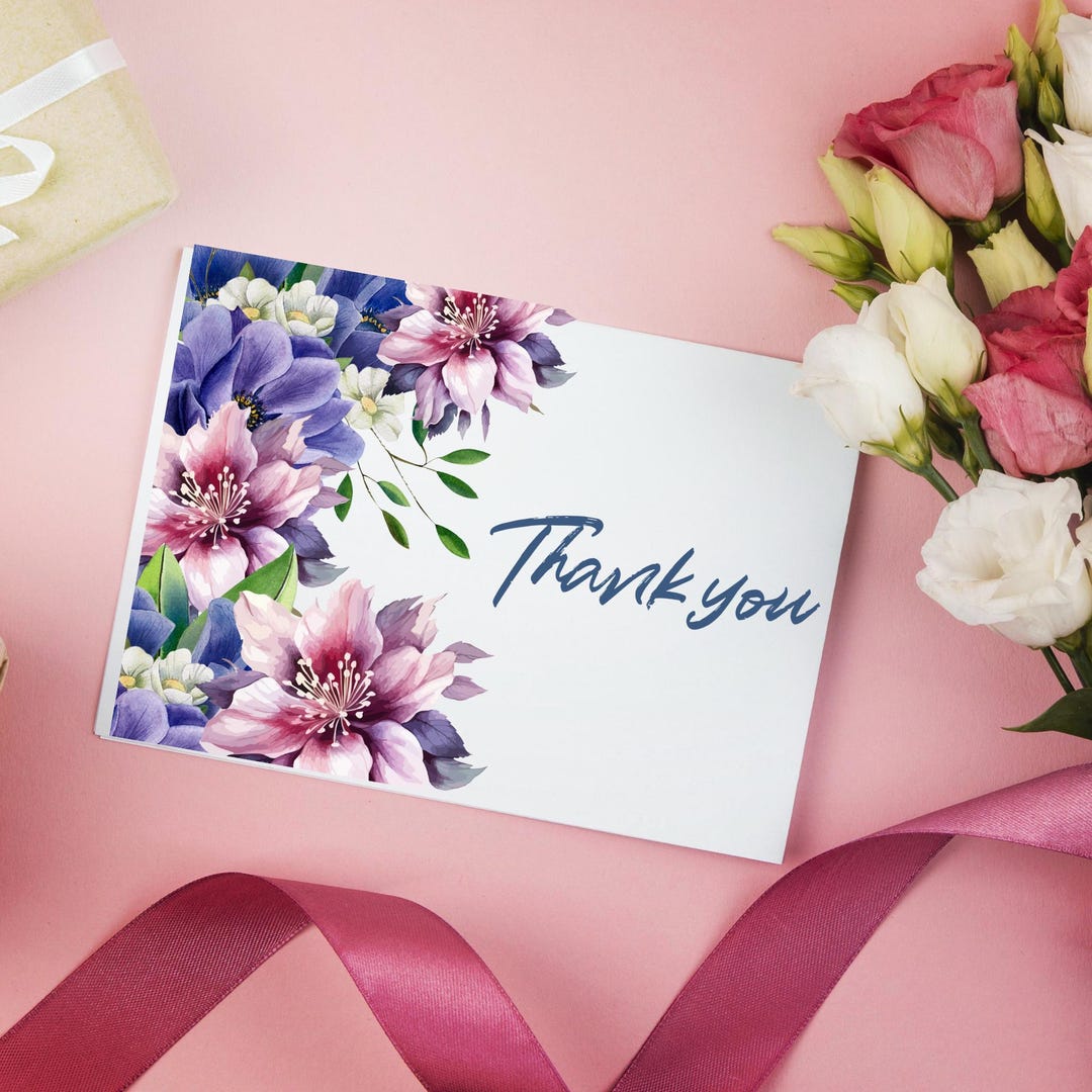 Thank You Card - Printable Floral Design for Any Occasion - Etsy