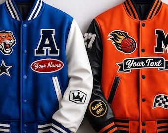 Custom Embroidered Varsity Jacket with Leather Sleeves • Personalized Patches • Letterman Jacket