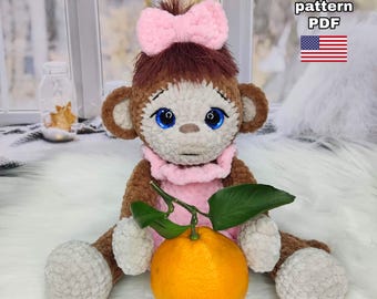 Crochet Monkey pattern. Amigurumi plush toys monkey. PDF tutorial in English.