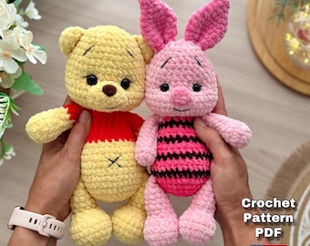 2 in 1 Yellow bear and Pig crochet pattern, Bear crochet pattern, pattern amigurumi, Pig amigurumi crochet, Pattern in English