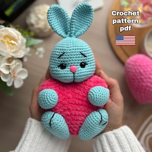 Valentine&#39;s Day Amigurumi Crochet Pattern Banny in Love PDF English. Crochet Banny pattern PDF tutorial. Bunny Valentine Pattern.