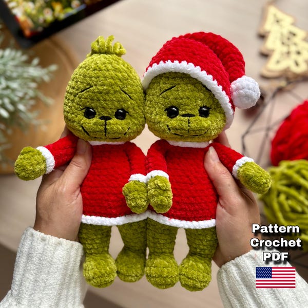 Crochet Christmas Green Villain Pattern, Green Villain Amigurumi, Green Elf Crochet, Christmas Grinch Villain in English