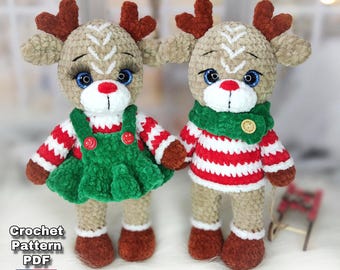 Crochet pattern deer, Crochet deer amigurumi, Crochet Christmas deer, Reindeer amigurumi pattern in English.