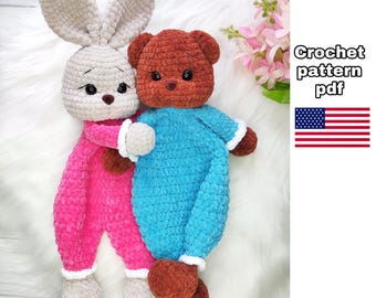 Crochet rabbit pattern, Crochet bear pattern, Crochet bear and rabbit pattern 2 in 1, Rabbit and bear pattern in English