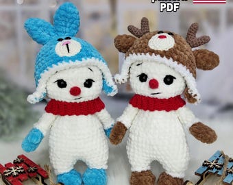 Crochet Snowman pattern PDF tutorial. Amigurumi Snowman plush.