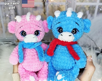 Crochet Dragon pattern PDF tutorial. Amigurumi Dragon plush.