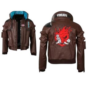 Cyberpunk V Jacket | Samurai Brown Bomber Leather Jacket | Cyberpunk Cosplay Costume | Gaming Jacket for Men | V Game Character Jacket fit