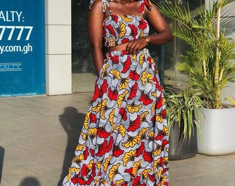 Ankara maxi-rokset voor dames | Afrikaanse kleding | Crop top met tribale print | Ankara-rok voor dames