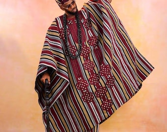 Conjunto de 4 peças Asooke Agbada para Homens | Traje Africano Masculino para Casamento | Roupa Africana Masculina | Agbada para Padrinhos | Traje Tradicional de Casamento