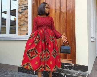 Ankara Midi Dress for Women | African Clothing | Tribal Print Dress | African Maxi Dress for Women