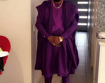 3 piezas de Agbada africano para hombre / Traje de boda africano para hombre / Agbada para hombre / Ropa africana para hombre / Agbada para boda / Agbada para padrinos de boda