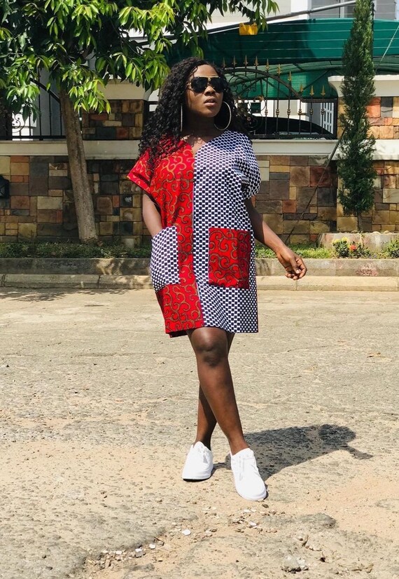 ankara shift dress designs Sample: ASHAKI Ankara Mini Shift Dress