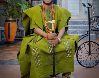Conjunto de 4 peças Asooke Agbada para Homens | Traje Africano Masculino para Casamento | Roupa Africana Masculina | Agbada para Padrinhos | Traje Tradicional de Casamento