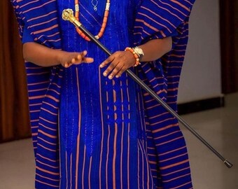 Conjunto de 4 peças Asooke Agbada para Homens | Traje Africano Masculino para Casamento | Roupa Africana Masculina | Agbada para Padrinhos | Traje Tradicional de Casamento