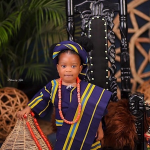 First Birthday Asooke Set for Baby Girls | Traditional Asooke Iro and Buba for Girls | Nigerian Kids Outfit | African Ceremony Attire |