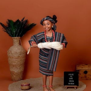 First Birthday Asooke Set for Baby Girls | Traditional Asooke Iro and Buba for Girls | Nigerian Kids Outfit | African Ceremony Attire |