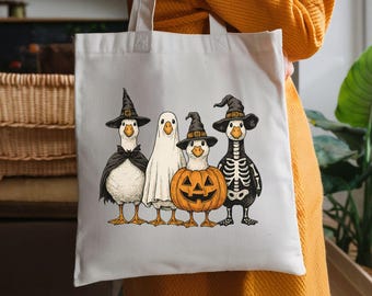Halloween Goose Canvas Tote Bag: Funny Trick or Treat Bag