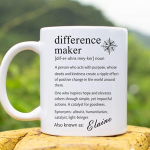Personalized Difference Maker Mug Custom Name Definition Gift for Mentor Teacher Leader Coworker Appreciation Inspirational Coffee Cup
