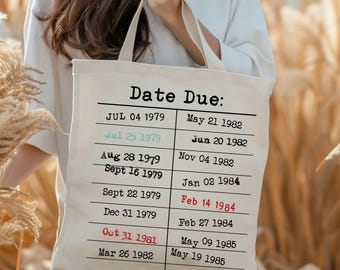 Sac fourre-tout date d'échéance, sac fourre-tout pour cartes de bibliothèque, cadeau pour amoureux des livres, sac fourre-tout pour professeur, sac date d'échéance vintage, cadeau bibliothécaire, fourre-tout livresques