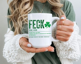 Taza irlandesa "Fuck", divertida taza de café del Día de San Patricio, taza con humor irlandés, taza de trébol, regalo celta, regalo del Día de San Patricio, divertida taza con refrán irlandés