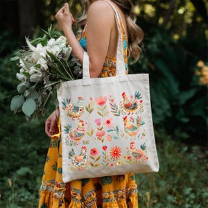 Colorful Chickens Tote Bag, Cute Chicks Tote Bag, Chicken Lover Tote, Aesthetic Animal Canvas Tote, Gift Tote Bag, Casual Everyday Tote