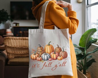 Bolsa de calabaza: Bolsa de lona de algodón con diseño de cosecha otoñal