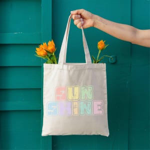 Retro Sunshine draagtas, esthetische canvas draagtas voor vrouwen, schattige herbruikbare boodschappentas, pastelkleurige ecotas cadeau-idee, zomer strandtas