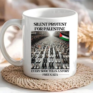 Mok Stil protest voor Palestina – gratis Gaza-koffiekopje, elke schoen vertelt een verhaal, pro-Palestina cadeau, mok Gaza-bewustzijn