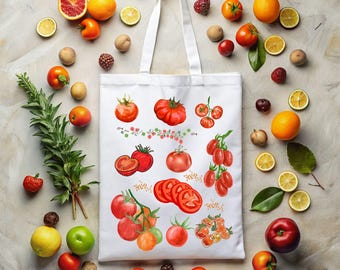 Vintage Tomato Illustration Tote Bag: Heavy Cotton Canvas Farmer's Market Bag