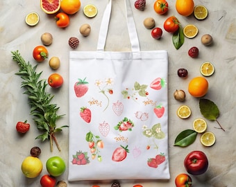 Sac fourre-tout fraise cottagecore : toile jardin botanique avec fermeture à glissière