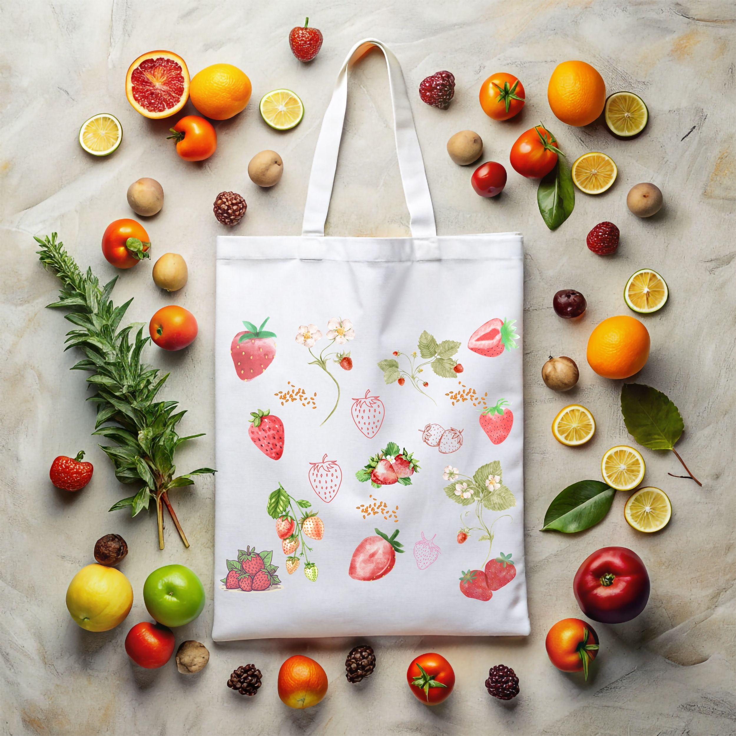 Strawberry Cottagecore Tote Bag: Botanical Garden Canvas Zippered