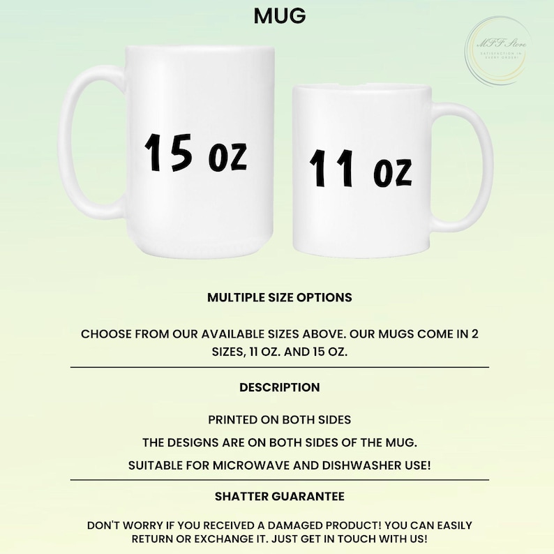 Puede incluir: Dos tazas de cer&aacute;mica blancas, una etiquetada "15 oz" y la otra "11 oz". La imagen incluye texto que indica que las tazas est&aacute;n disponibles en varios tama&ntilde;os y son aptas para microondas y lavavajillas. Las tazas tienen un asa.