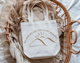 Bible Verse Canvas Tote Bag: His Mercies, Christian Scripture